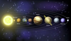Una rappresentazione artistica di tutti i pianeti del nostro sistema solare e Plutone in ordine dal Sole
