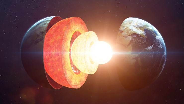 Una rappresentazione dei vari strati della Terra in particolare del nucleo interno