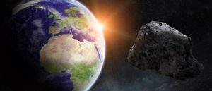 Rappresentazione di un asteroide in rotta di collisione con la Terra