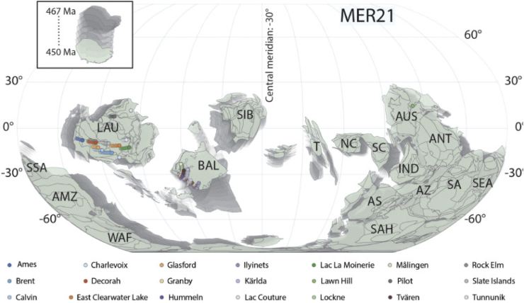 Distribuzione dei continenti nell'Ordoviciano (Tomkins et al., 2024)