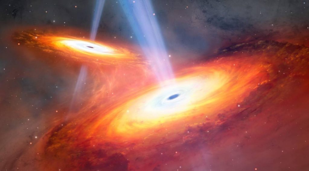 Ilustrazione dei due quasar che si fondono (subarutelescope.org foto)