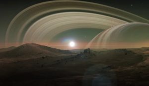 Vista di saturno da Titano