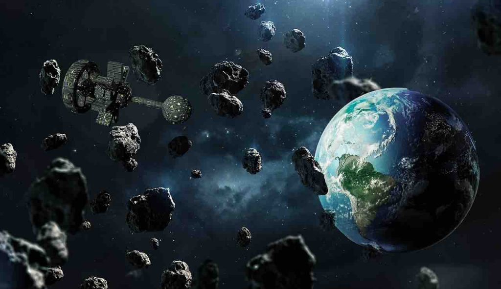 Asteroidi nello spazio verso la terra