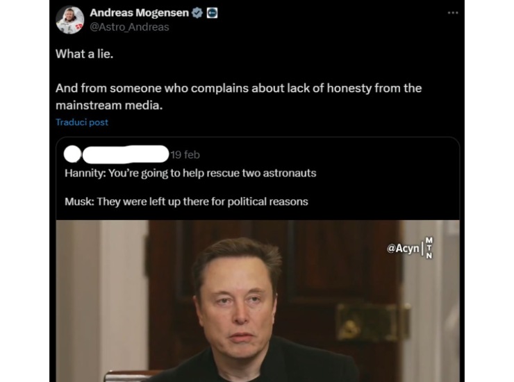 Il post che ha generato la feroce risposta di Musk (X screenshot)