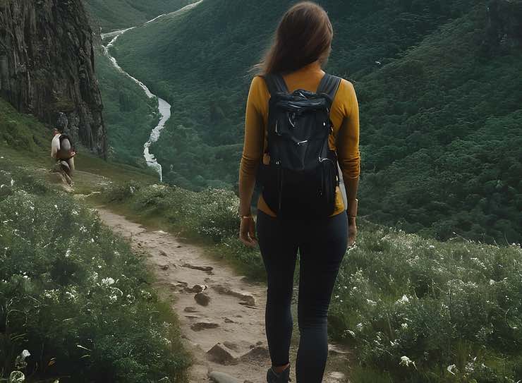 Donna che passeggia in mezzo alla natura